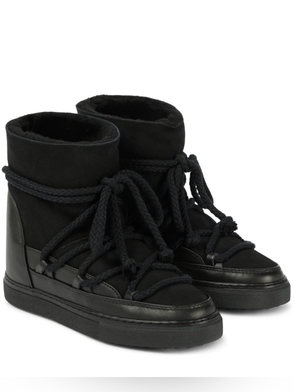 Inuikii Black Lace-Up Shearling-Trim Ankle Winter Booties Size 39